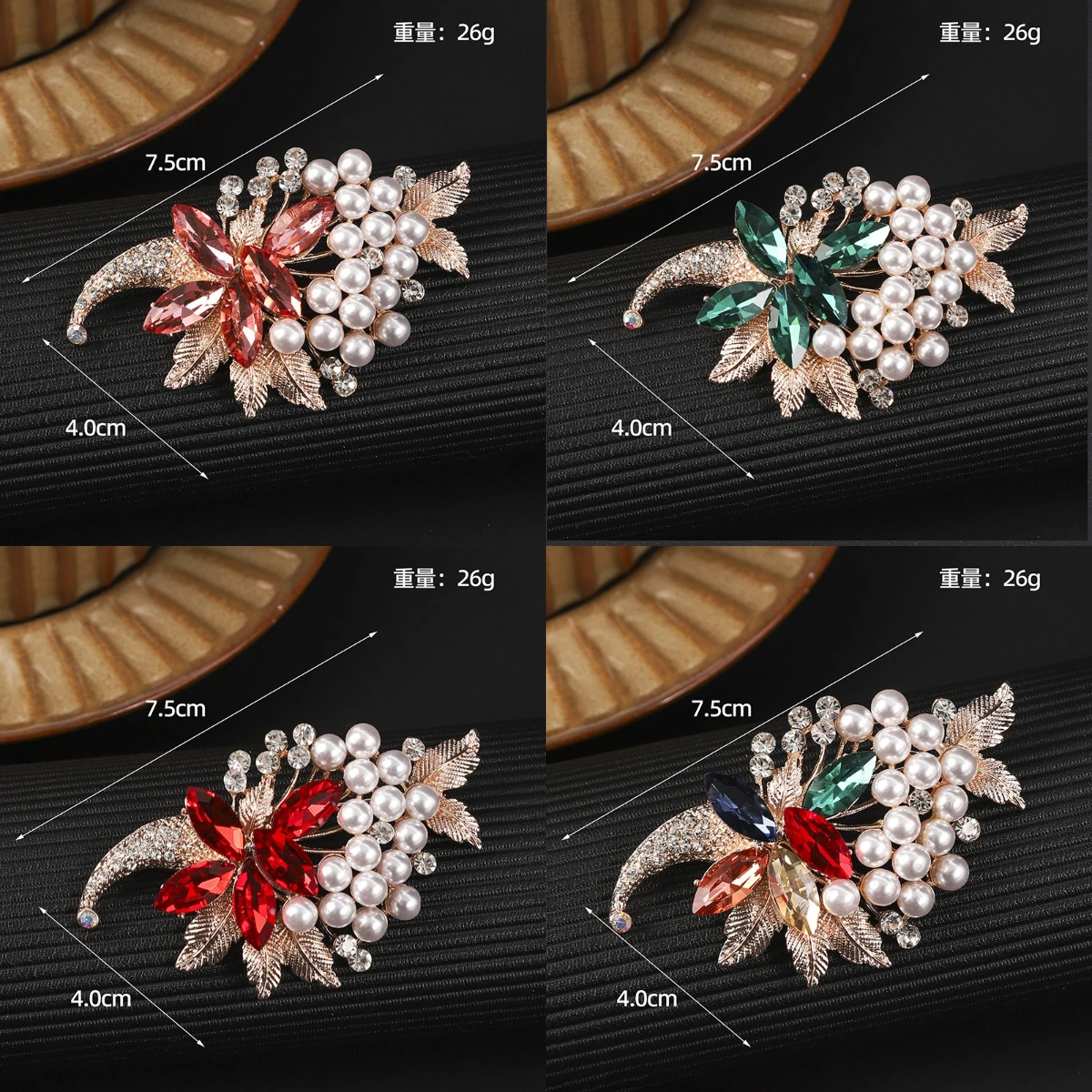 Cross border suit coat versatile alloy diamond studded pin accessories, exquisite imitation pearl flower leaf brooch