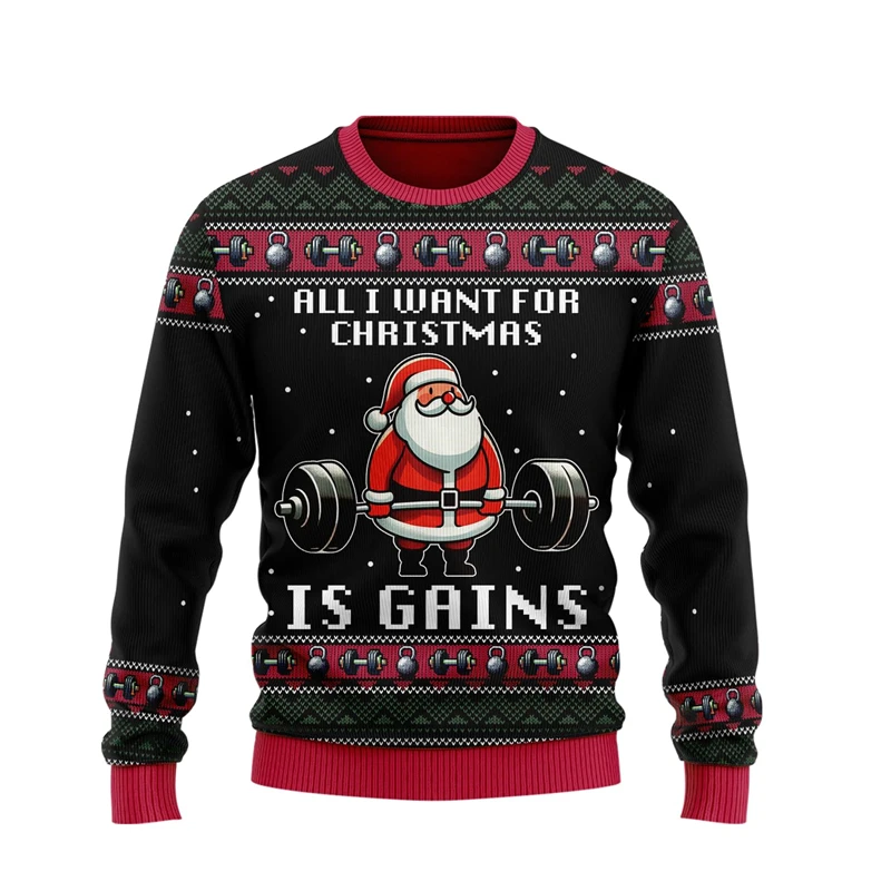 2025 Fitness Ugly Christmas Sweatshirts For Women Clothes Sport Gym Power Lifting Men Ugly Sweater Dumbbel Unisex Pullovers Tops