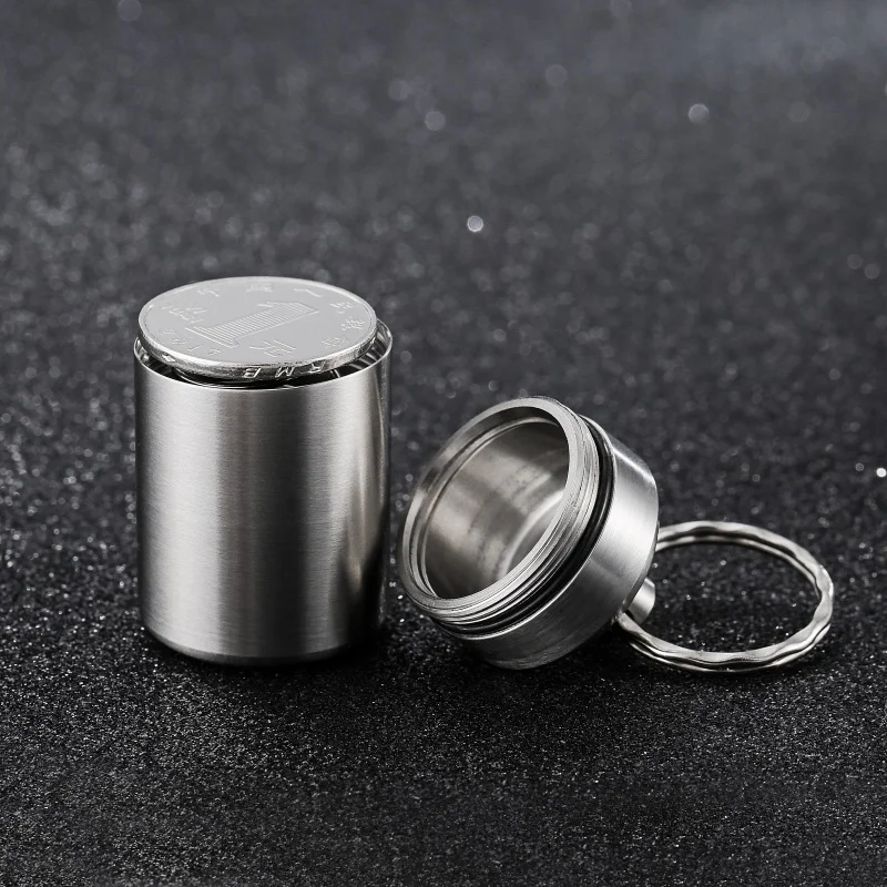 304 Stainless Steel Waterproof Sealed Capsule Outdoor Keychain Hanging Bottle Travel Outdoor Home Emergency Pill Box