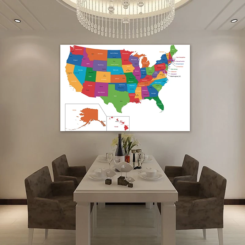 Mapa de los Estados Unidos, carteles grandes de 225x150cm, lienzo no tejido, pintura, impresiones de arte de pared, suministros escolares, decoración del hogar