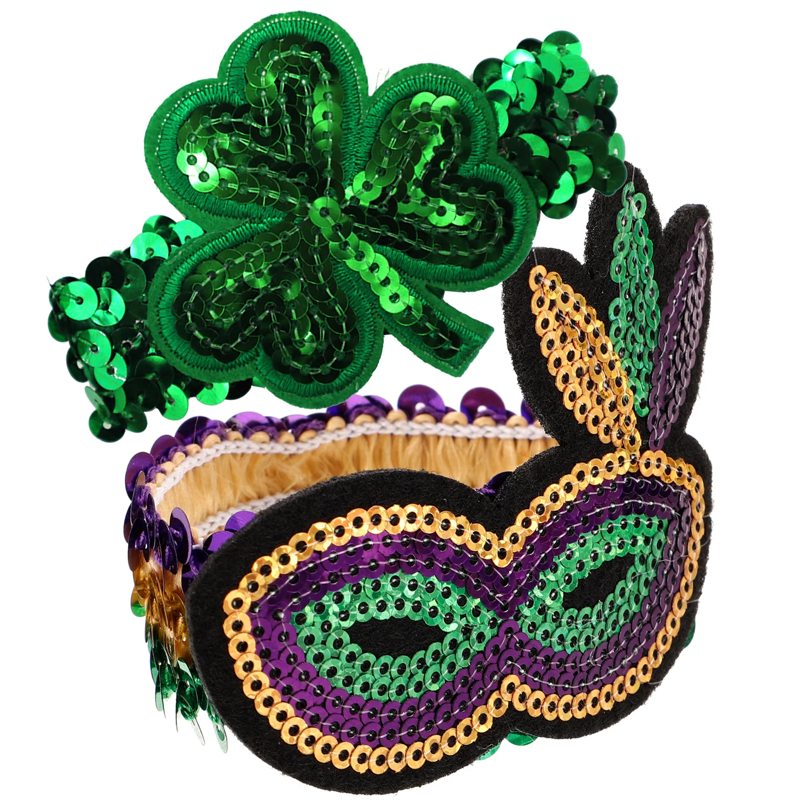 

2Pcs Sequin Wristband Shamrock Bracelet Glitter Irish Party Band St Patricks Day Photo Prop Hair Tie Gift