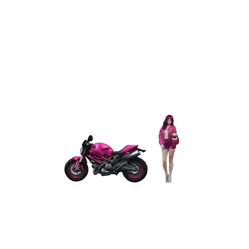 1:64 Ducati Monster 696 Pink Girl Motorcycle Doll Set Resin