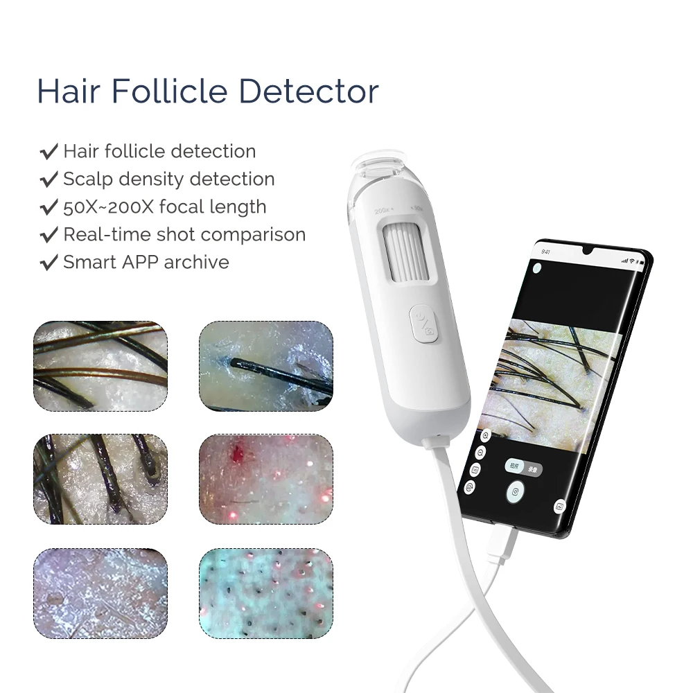 50X/200X HD Hair Analyzer Home Use Scalp Hair Follicle Scanner Detector APP WIFI Digital Skin Analyzer Microscope Tool