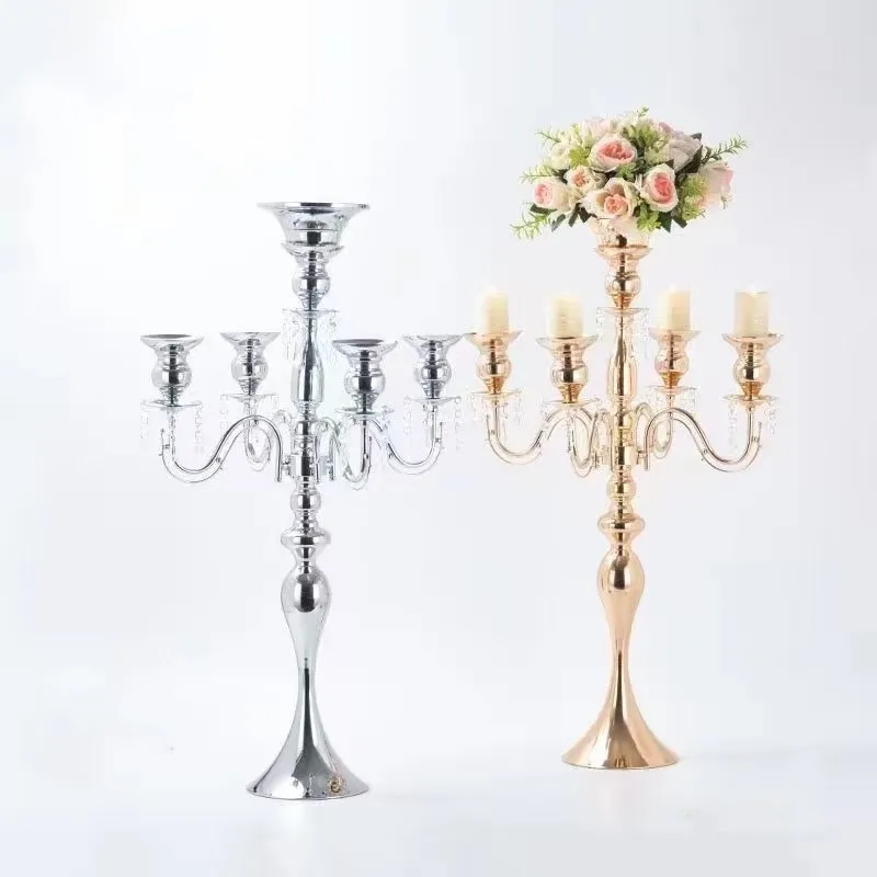 5 Arms Crystal Wedding Centerpieces Gold Candelabra Candle Holder Centerpieces a17