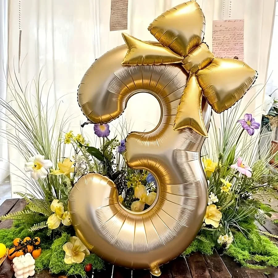 40 Zoll Weiß-Gold Digitalballon mit Schleife, Verwendbar zur Dekoration von Geburtstagsfeiern, Jubiläen und Festlicher Atmosphäre – Detail 3