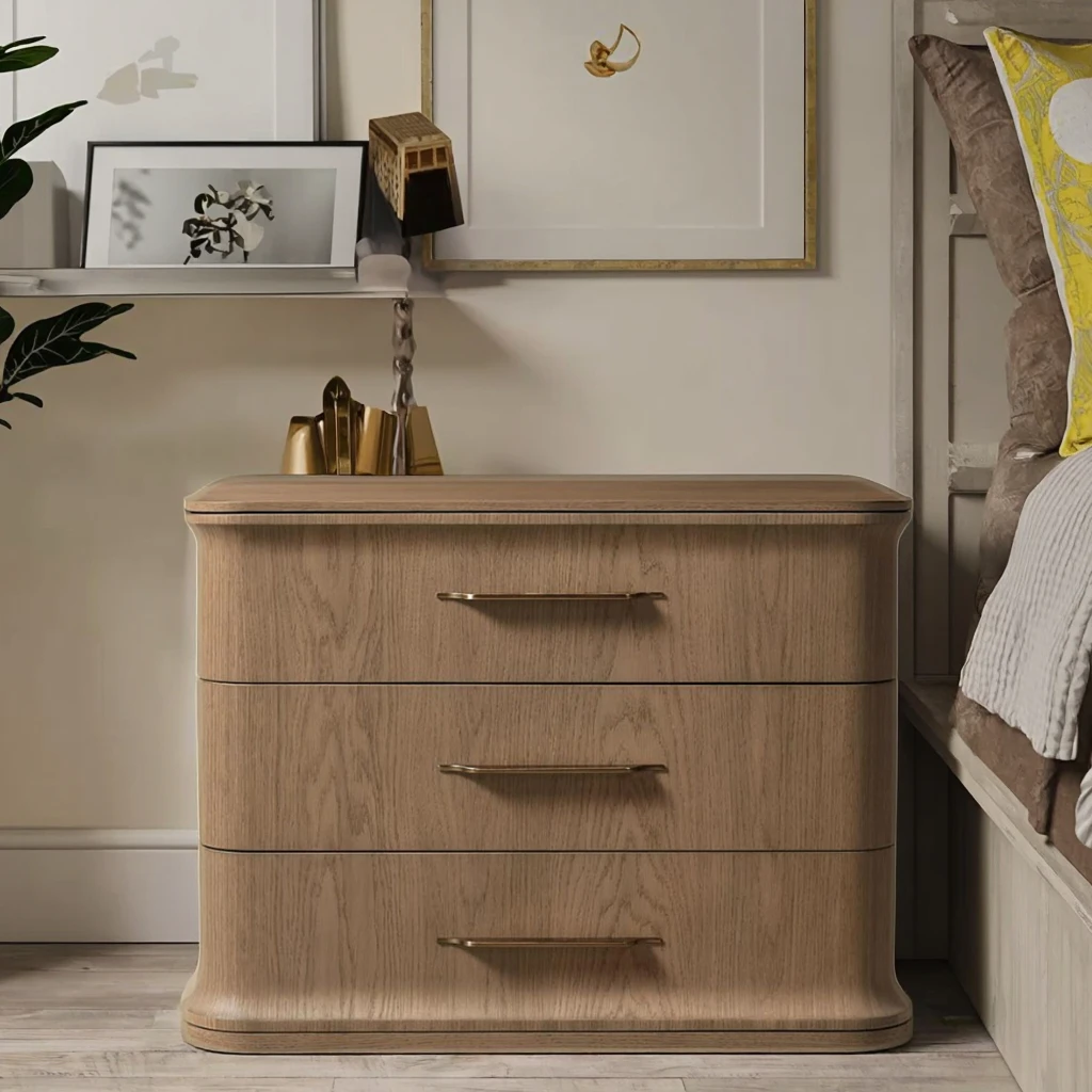 طاولة بجانب السرير بثلاثة أدراج من الخشب الصلب وأثاث غرفة النوم وطاولة بجانب السرير مغلقة