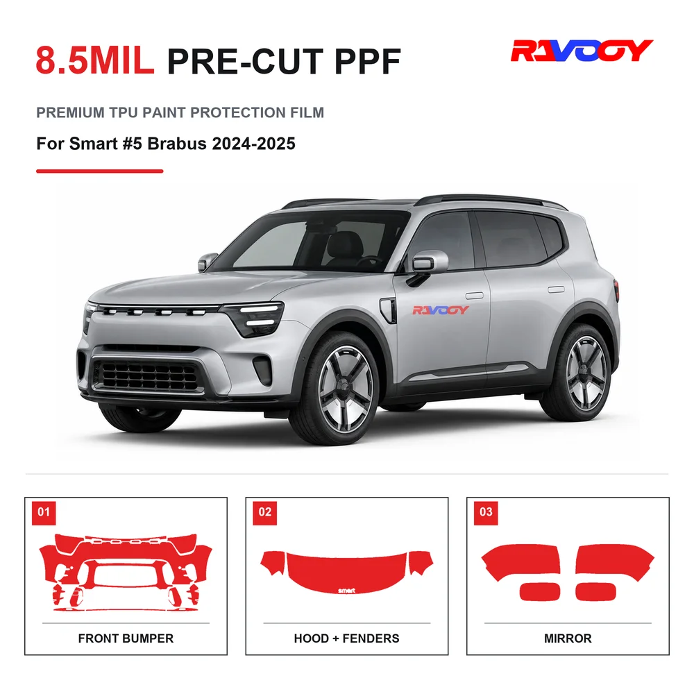 PPF prédécoupé pour Smart # 5 films de protection de peinture transparents en TPU Brabus 2024-2025 de 8,5 mil, auto-réparateurs, hydrophobes, anti-UV et anti-éclats de pierre