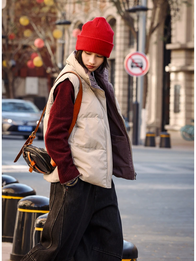 

Double-Sided Two-Way Wear 90 White Du down YKK Zipper Women's Vest Autumn Winter Thiened Stand Collar Pure Color Commute ...