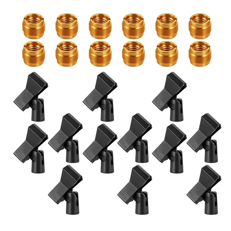 [NEW!A25P】 Adjustable Mic Clips(12 Pack) For Stand Sets-Mic Holders With Adapters Ideal For Stage, Studio& Podcasting