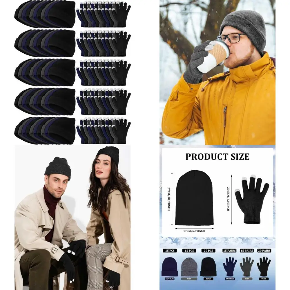 

Winter Beanies and Touchscreen Gloves Set, 100 Pieces Bulk Pack, Unisex Warm Hats and Gloves for Men and Women, Ideal Winter Acc