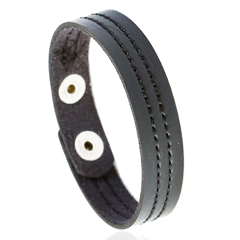 Vintage Brown Black PU+Leather Bracelets COOL Punk Simple Stripe Arrows Heart Design Embroider Wristband Cuff Jewelry For Men
