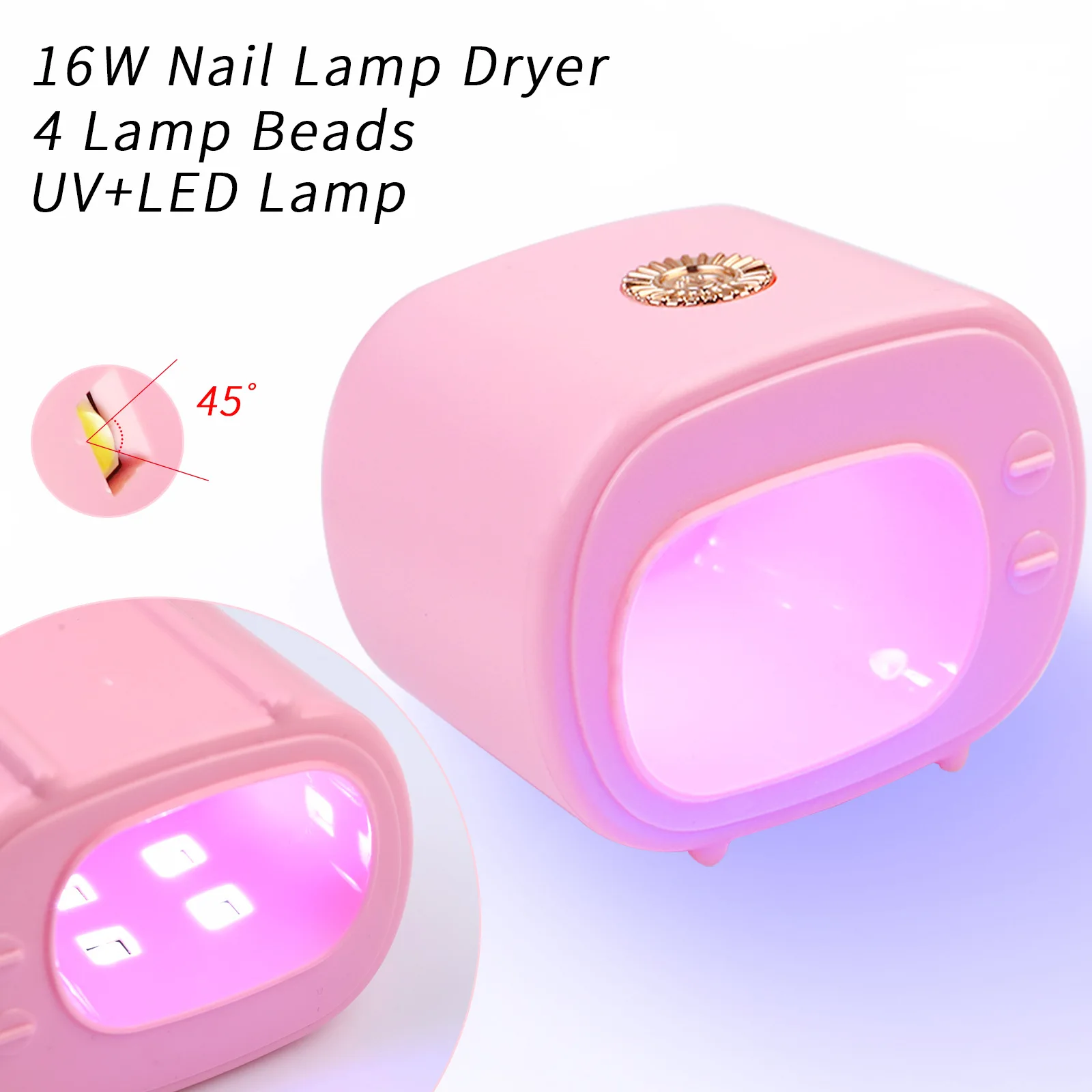 Mini Nail Droger Wit Roze Uv Led Lamp 4 Stuks Led Kralen Draagbare Usb Fototherapie Enkele Vinger Nagels Tool Sneldrogende Machine