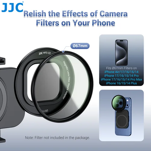 Imagen 2 del producto JJC Filtro ND Variable de 67 mm ND2-128, Kit de Adaptador de Filtro de Lente Magnético para iPhone 17 16 15 14 Pro Max Plus, Grabación de Video Vlog