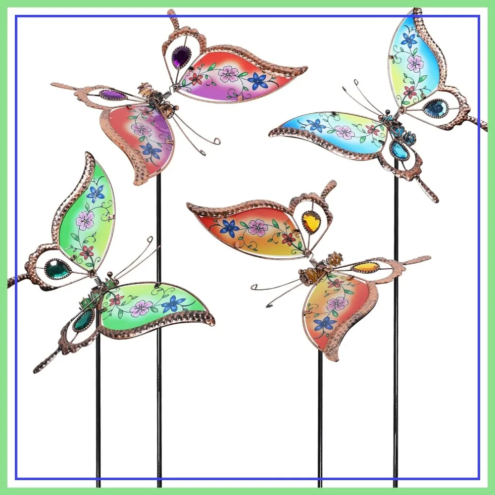 

4 Pack 32" Colorful Butterfly Garden Stakes, Metal Yard Art Decor for Outdoor Lawn, Porch, Pathway, Plant Pot, Flower Bed