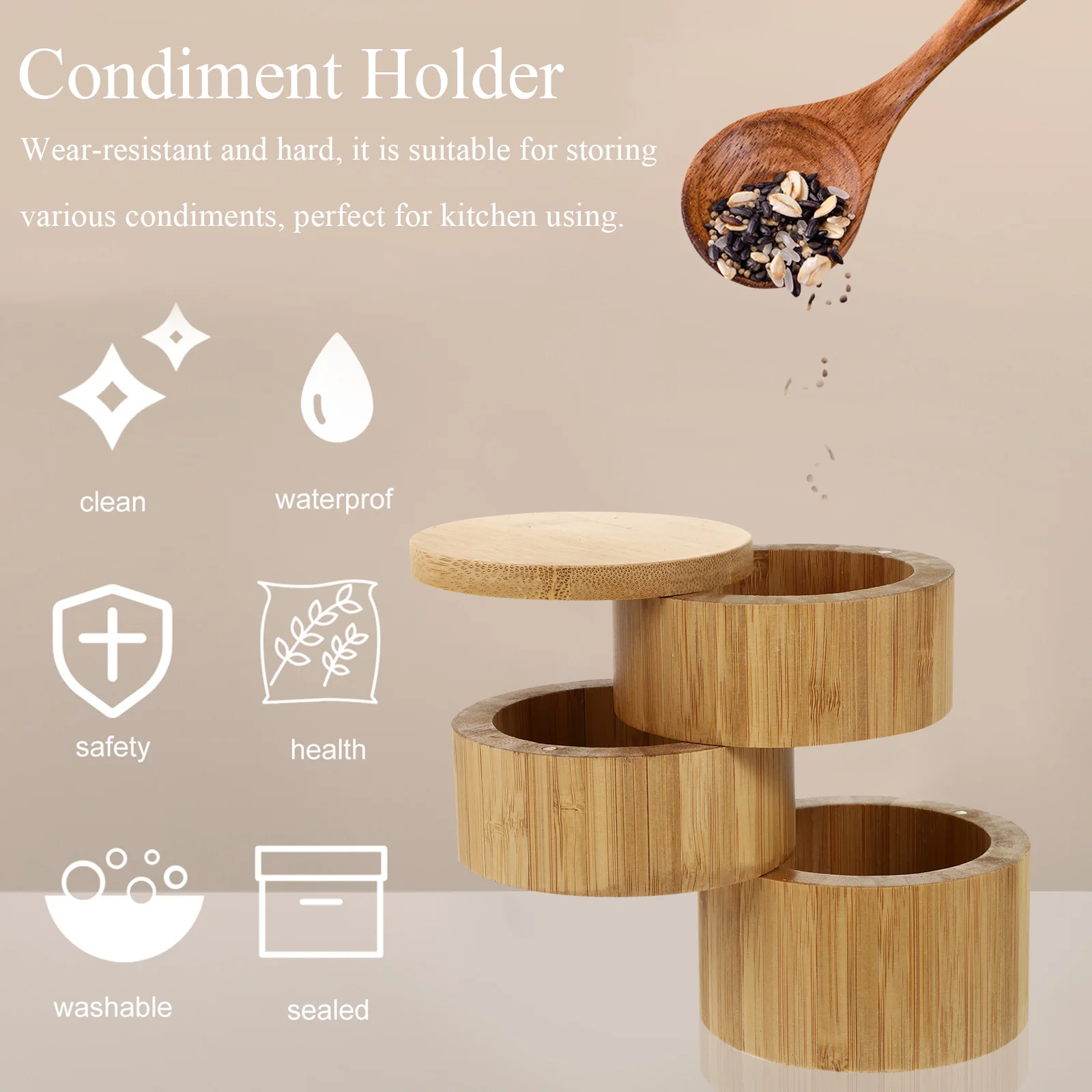 

1Pcs Bamboo Seasoning Pot Household Condiment Rack Practical Design Smooth Polished Texture Kitchen Accessory