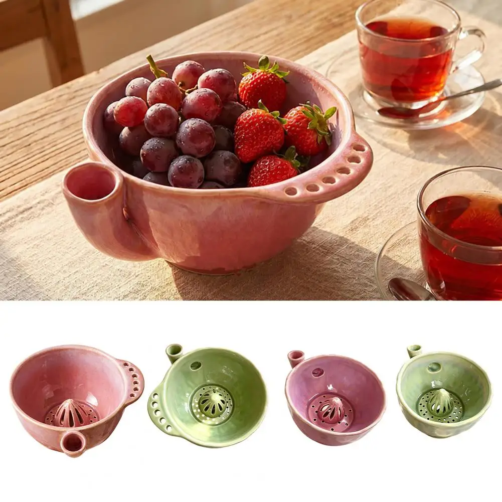 Ceramic Food Preparation Bowl Ceramic Berry Washing Bowl with Detachable Juicing Cone Drain Rack for Kitchen for Produce