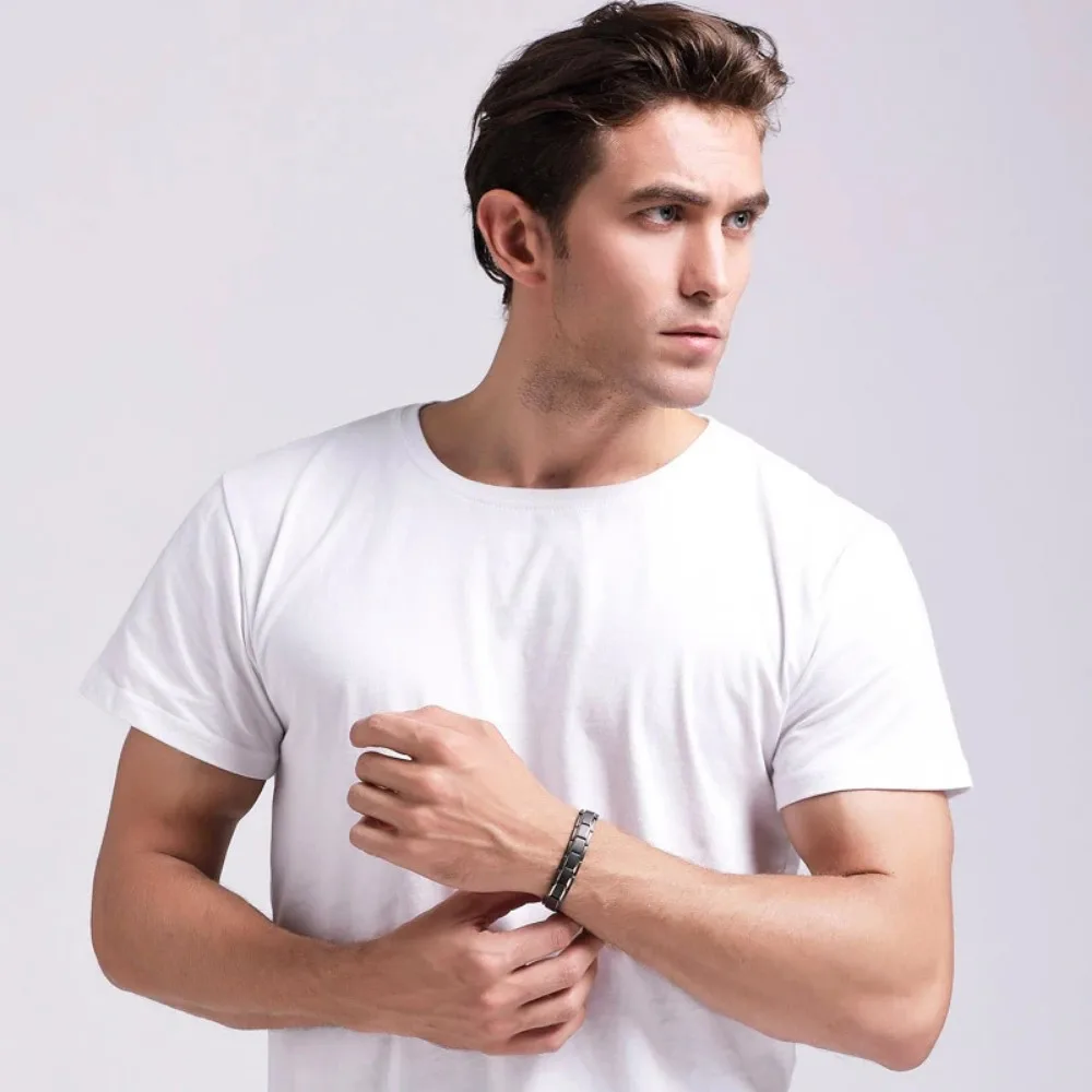 Fashion Magnetic Hematite Copper Bracelet Men\'s Health Bracelets With Hook Buckle Clasp Therapy Bangles Man Care Jewelry