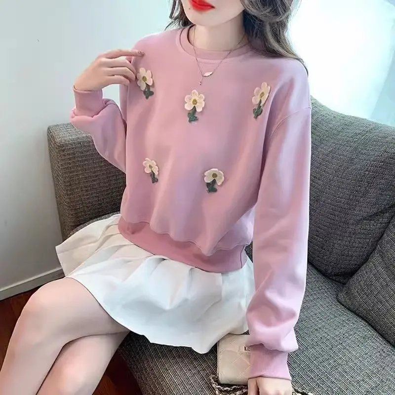 New Style Spring and Autumn Women\'s Splicing O-Neck Long Sleeves Loose Floral Korean Pullovers Fashion Casual Commute Tops