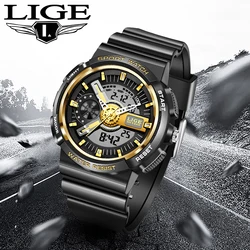 LIGE Casual Sport Kid Watch Waterproof Electronic Wristwatch Stop Watch Clock Children Digital Dual Display Watch for Boys Girls