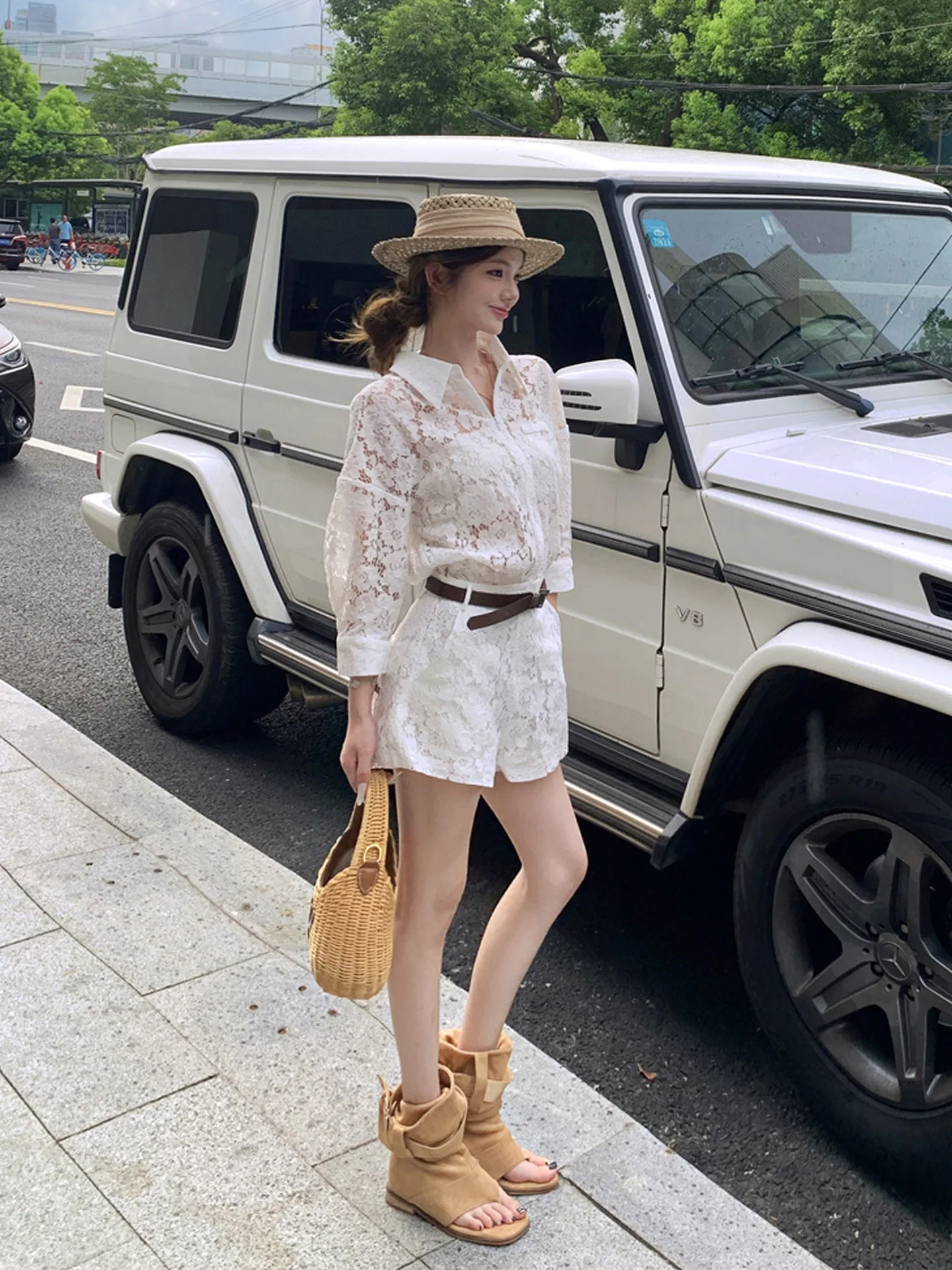 

White Lace Bodysuit Women's Faion Slimming One-Piece Pants High Waist Straight Leg Online Exclusive High Quali Comfortabl...