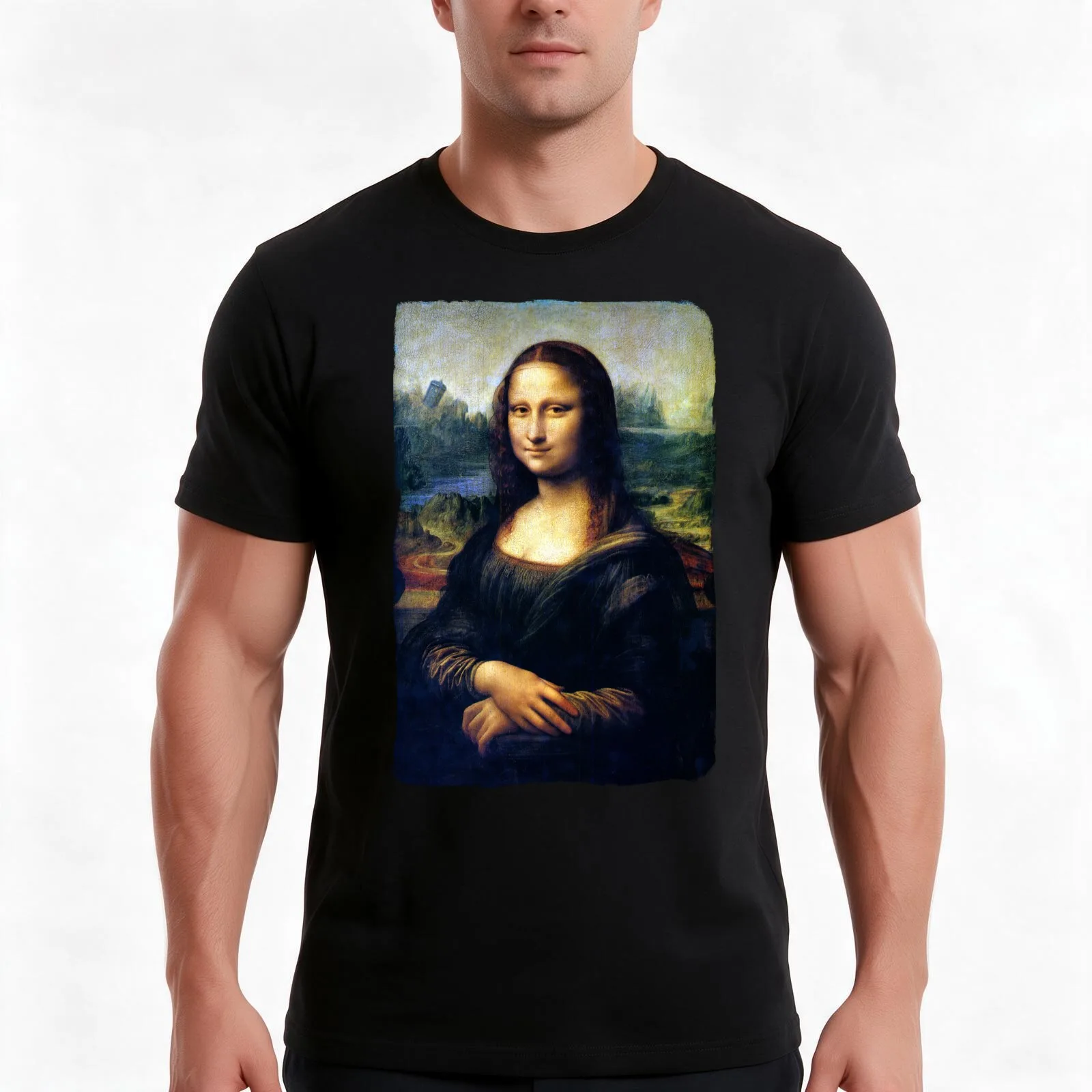 Mona Lisa Restored T-Shirt, Summer Casual Cotton Tee, Oversized Streetwear Tops, Vintage Graphic Print, Loose Fit Short Sleeve