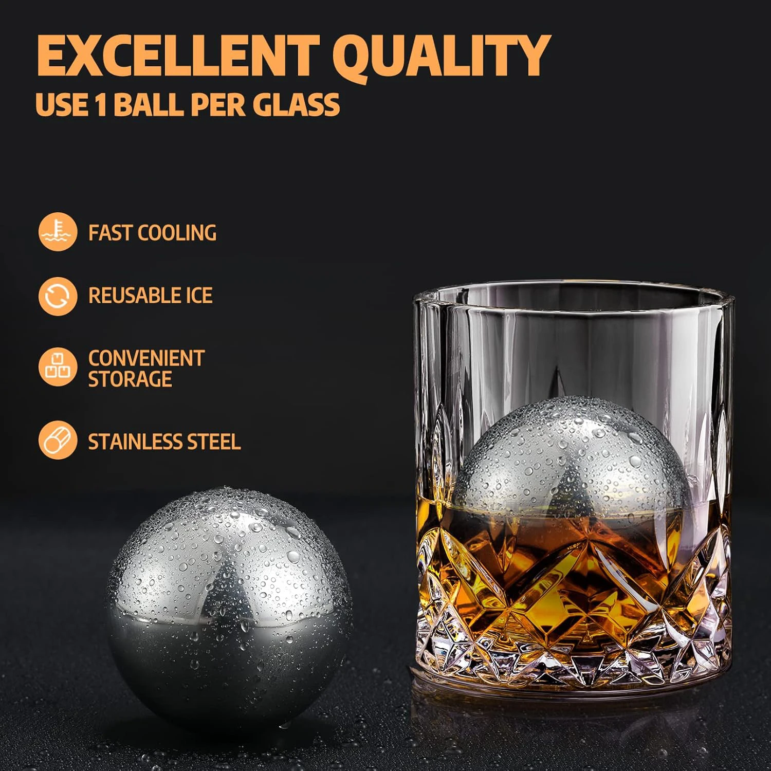 

2 Ice Cubes Whisky Stones - Reusable stainless steel freezer balls, drink ice cubes, chilling stones for your favourite drinks!