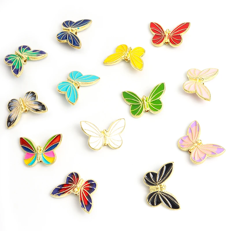 10pcs Enamel Double Sided Butterfly Beads Charms Alloy Insect Butterfly Spacer Bead for Jewelry Making DIY Bracelets Accessories