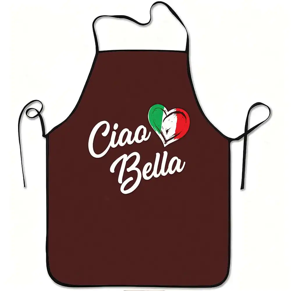 Retro Ciao Bella Apron Italian Flag Heart Kitchen Cooking Chef Bib for Women Men No Pocket Multiple Sizes