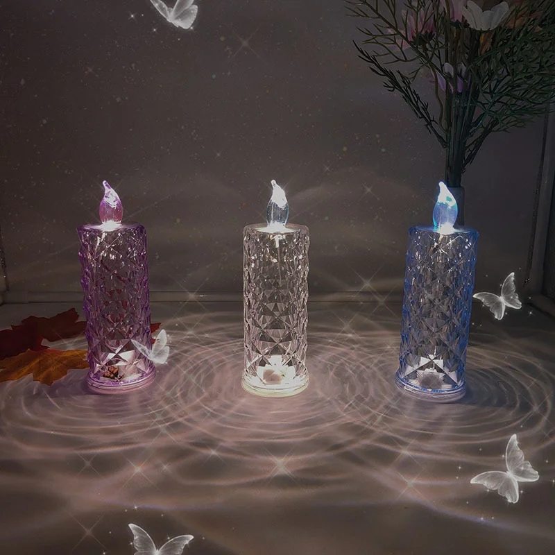 Rose Halo Candle Lamp Female Desktop Decoration Ornament Bedside Dining Room Setting Atmosphere Crystal Creative Gift Lamp