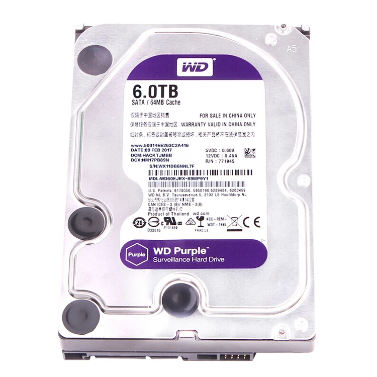 New Disco Duro Hard Disk Drive Purple HDD Festplatte Disco Rigido Security DVR NVR 3.5 Inch WD60PURX 6TB Hard Disk