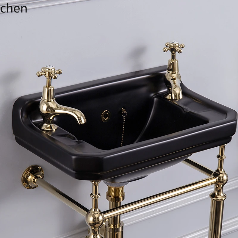 ZML Bathroom Wall-Mounted Ceramic Washbasin Double Hole Bracket Basin