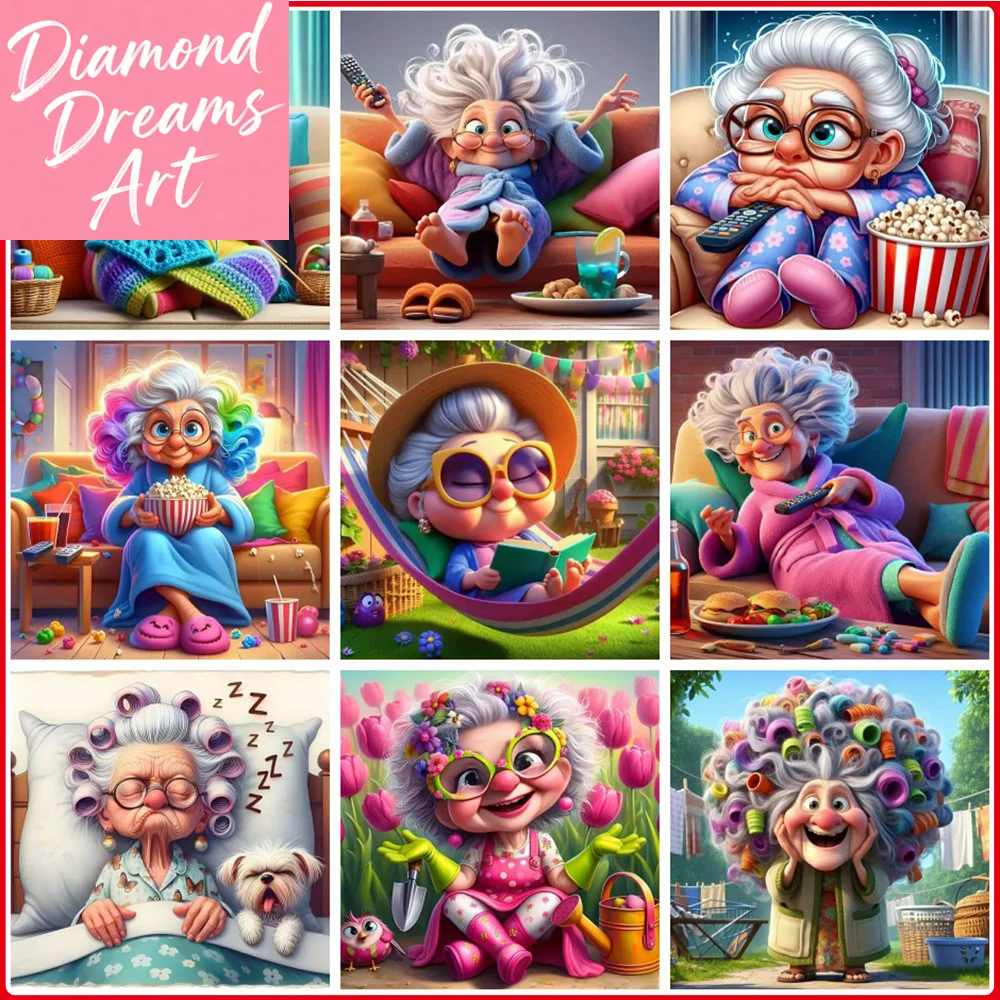 

Frameless, Grandma Diamond Painting Old Lady Diamond Mosaic Colorful DIY 5D Wall Painting Home Decor