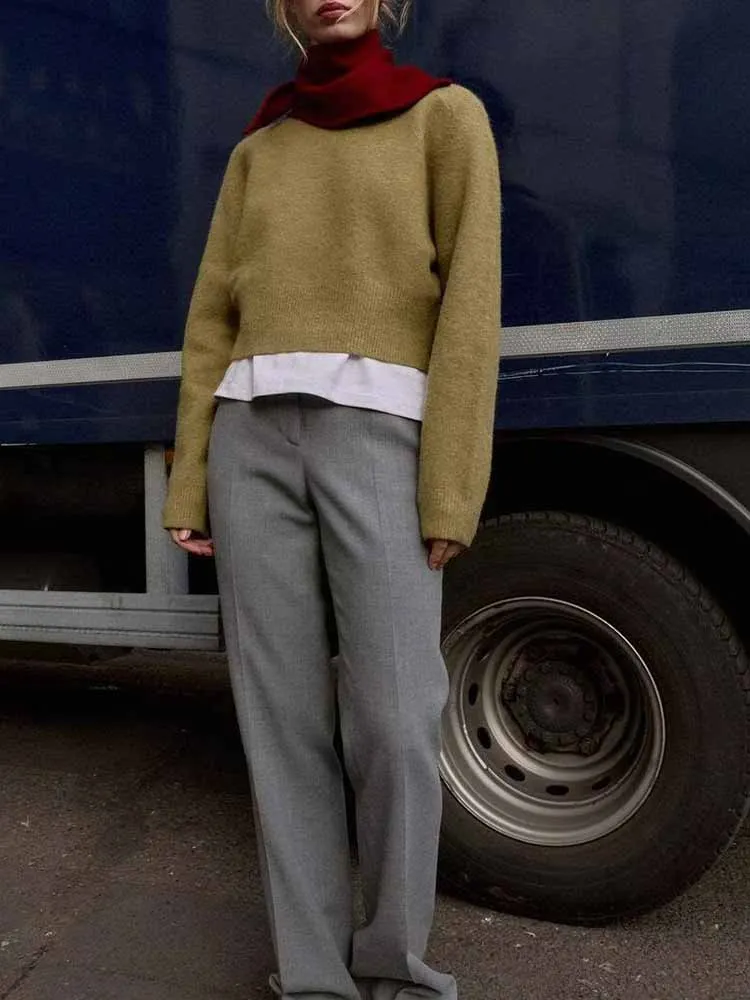 

Европейский и американский стиль, осенняя новая мода, простой женский повседневный темпераментный простой мягкий вязаный короткий пуловер