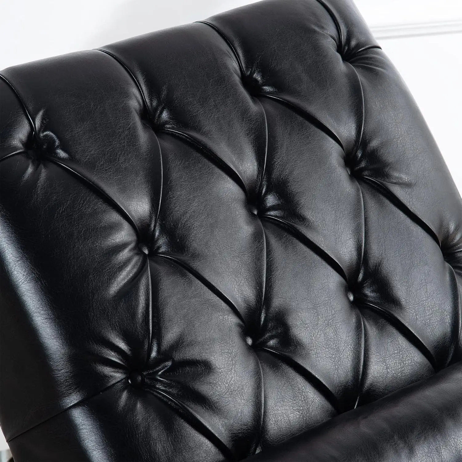 Elegant Black Faux Leather Chaise Lounge Chair Button Tufted Sleeper Solid Wood Pillow Living Room Bedroom Furniture Decor