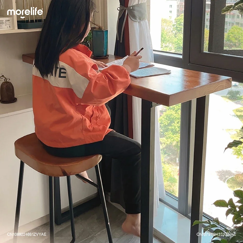 Creative Solid Wood Cushion Bar Chairs Iron Bracket Counter Stools Island Table Dining Chair Kitchen High Legged Stool Furniture