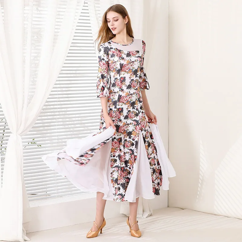 Maßgeschneidertes bedrucktes modernes Tanzkleid, nationales Standard-Social-Waltz-Tanzkleid, Drag-Queen-Kostüme