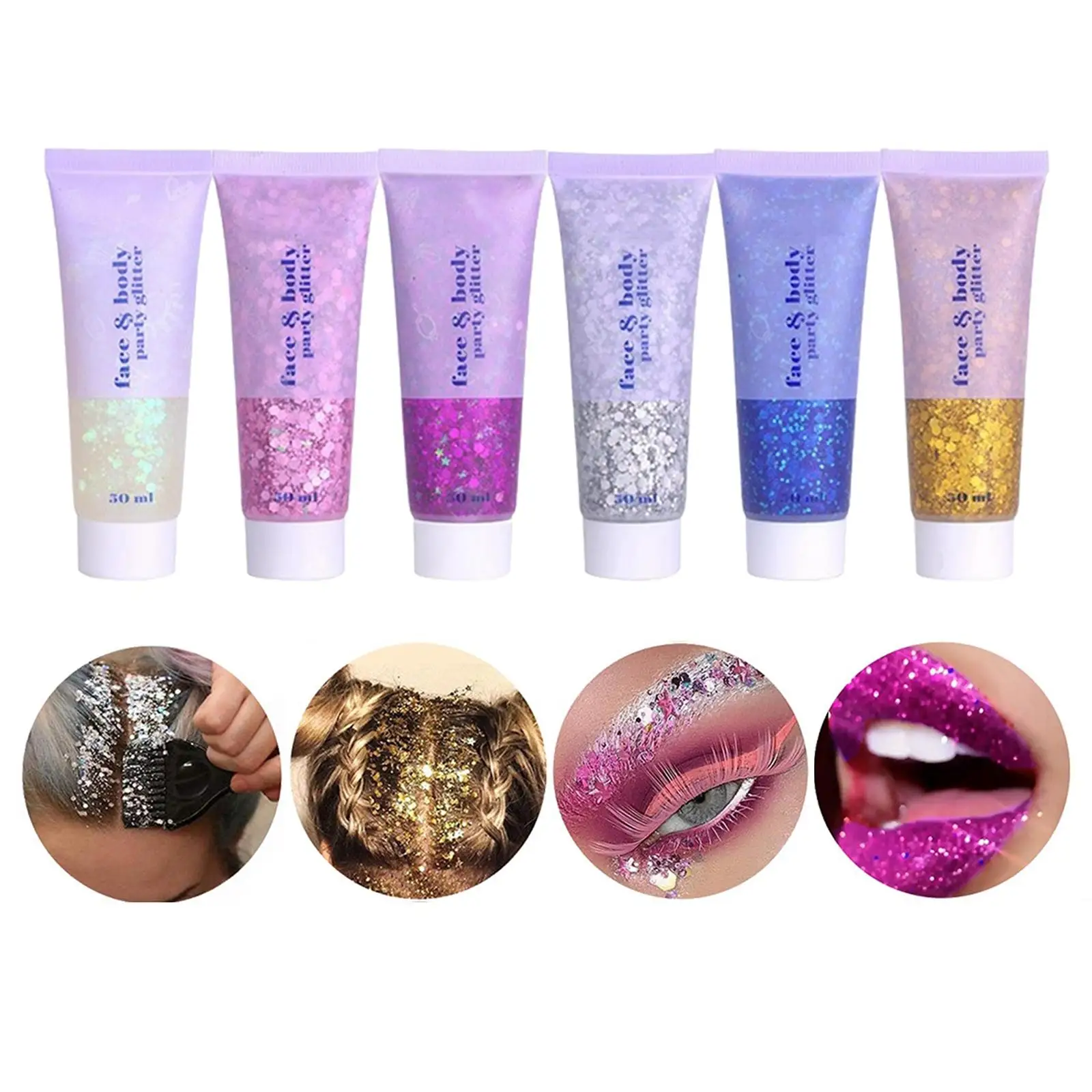 6 Colors Eye Glitter eye Lip Hair Cosmetic Holographic glitter Sequins Liquid