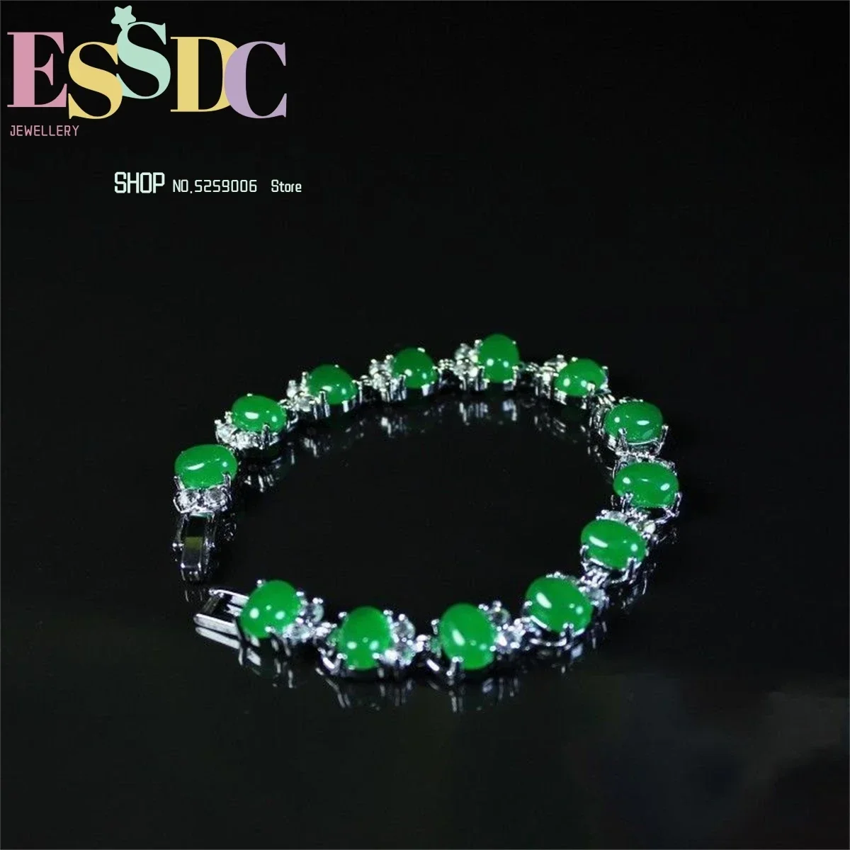 Natural Jade Grandmother Ice Green Bracelet Men and Women Couples Inlaid Jewelry Fashion Charm Exquisite Gift Personality Retro