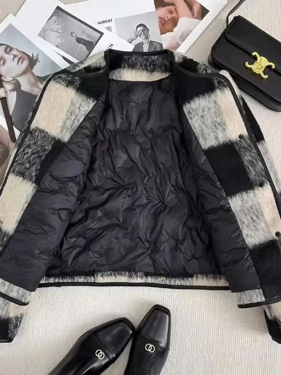 

Luxury Brand Women's ort Woolen Quilted Jaet Autumn Winter Faion Small Fraance Sle Coat Thiened Long Sve round...