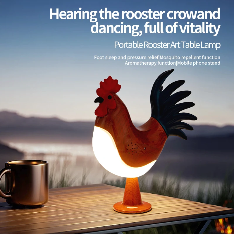 

LED Rooster Night Light Touch Switch with Sound Rechargeable Bedroom Bedside Lamp Dimmable Car Ambience Aroma Carrying Lamp