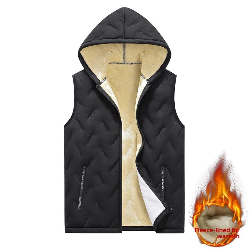  2025 Autumn and winter fashion men's cotton vest jacket casual multifunctional plus size warm hooded sleeveless men's top 