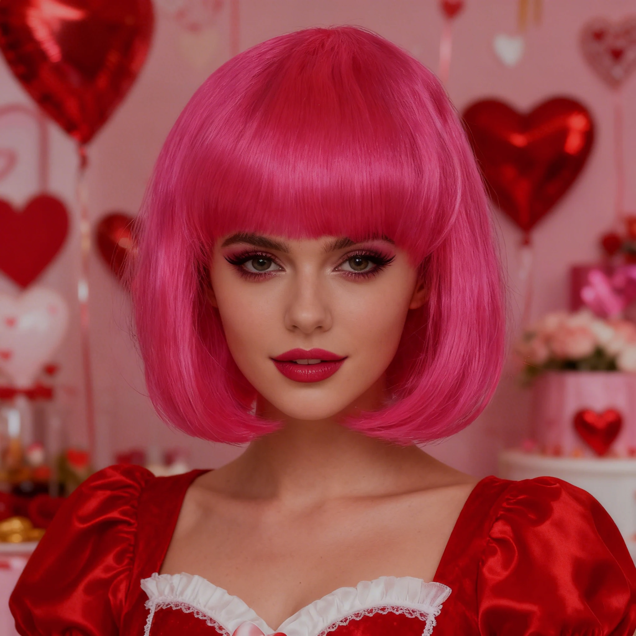 

Ярко-розовый пушистый парик для косплея — синтетический, для тематических мероприятий на День святого Валентина, парных тематических мероприятий и косплей-конвенций