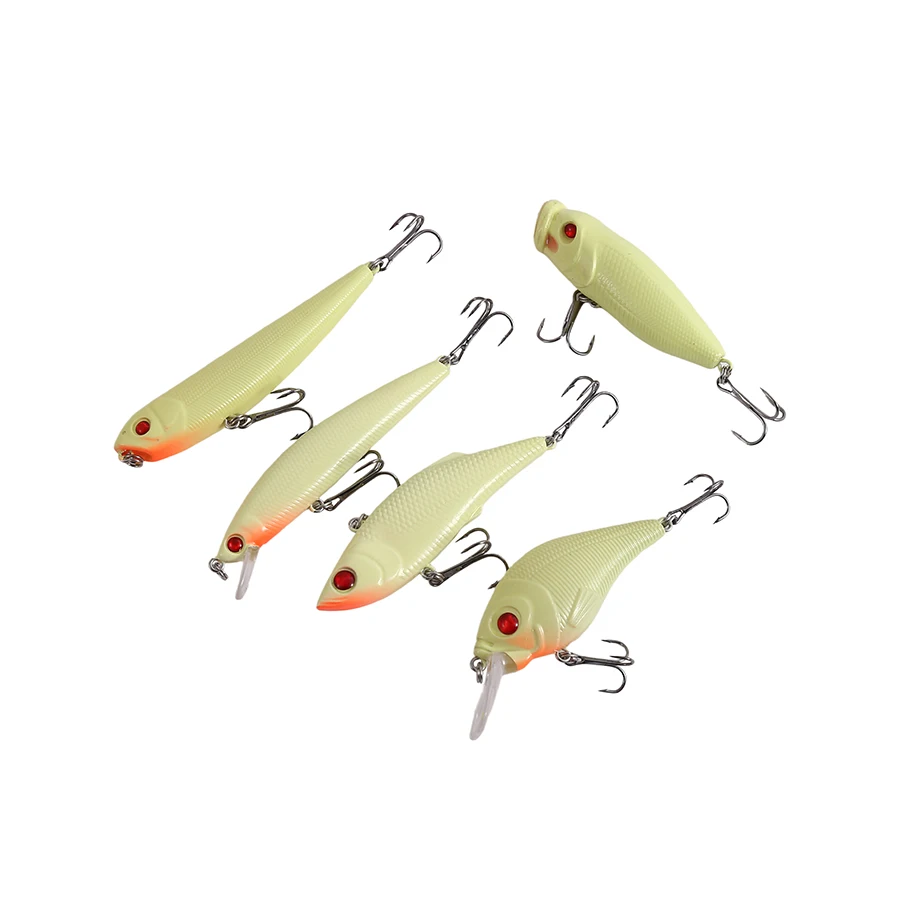 5 قطعة/صندوق ليلة الطعم الثابت عدة الاصطناعي Wobblers ل بايك التصيد الأسماك مضيئة أسماك بوبر كرنك قلم رصاص Vib الصيد السحر مجموعة