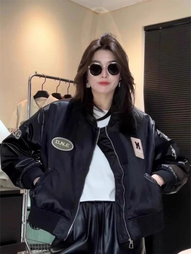 American Sle Ladies Baseball Jaet Flight Coat Spor ort Outerwear Trendy Brand Vintage Stand Collar Spring Autumn