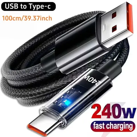 2026 New 240W Super Fast Charge USB-A to Type-C Cable with LED Digital Display For iPhone 15/16 Xiaomi Samsung