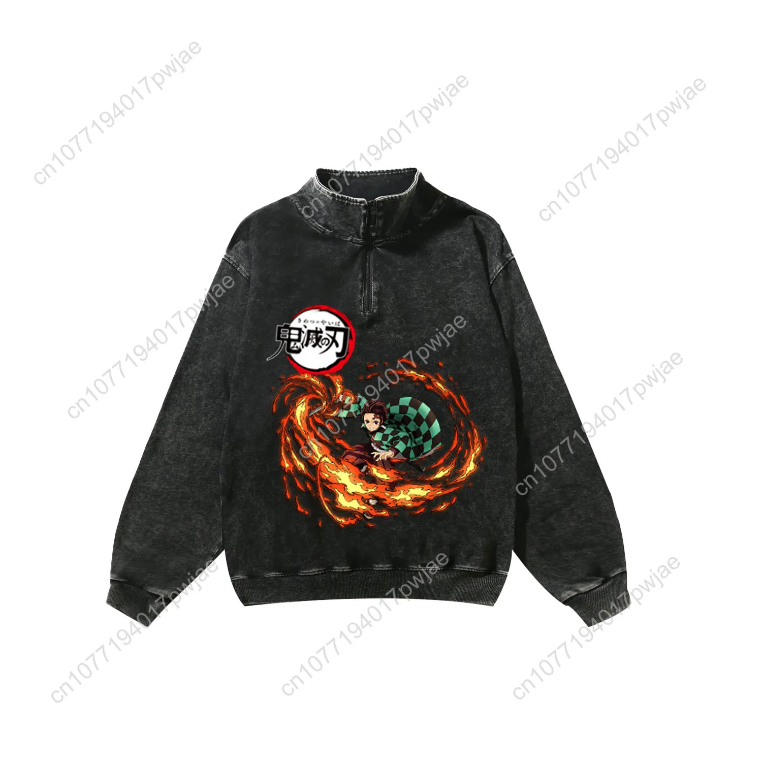 Anime Demon Slayer Kimetsu No Yaiba Custom Retro Sweatshirt Mans Womans Half Zipper Vintage Sweat Shirt Photo Custom Made Tops