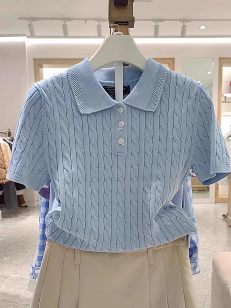 Coreano sle ne torcido malha camiseta feminina verão casual oulder comprimento ort sve emagrecimento topo ajuste confortável