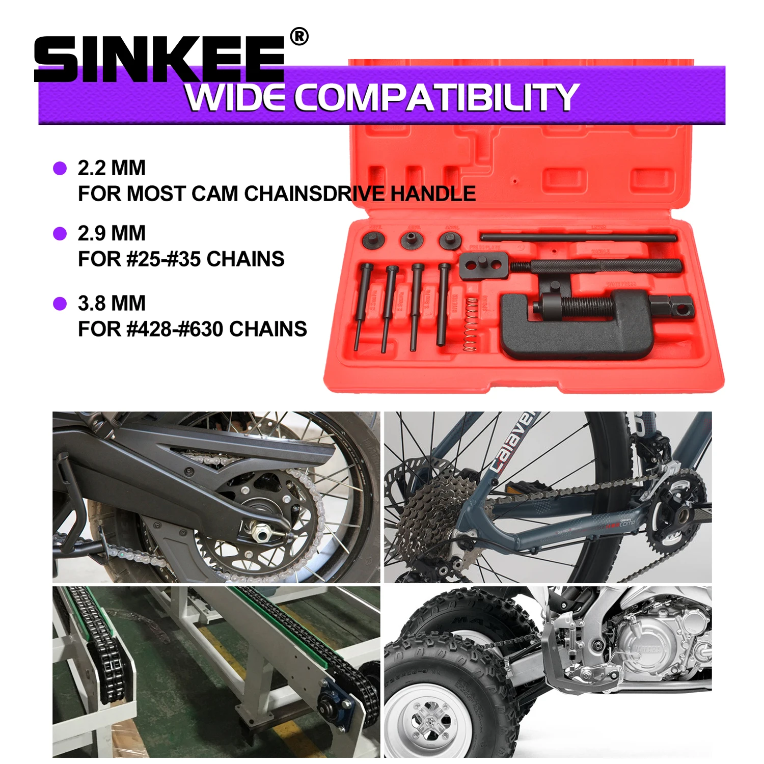 Motorcycle Bike Chain Breaker Splitter Link Riveter Universal Bikes Riveting Tool Set kit Cycling Accessories with Carry Box