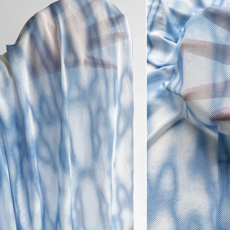 

Blue Gradient Stretch Curtains Fabric Home Sewing Tech Inspired Creative Sheer Handmade for Dresses Designer Crafts Materials