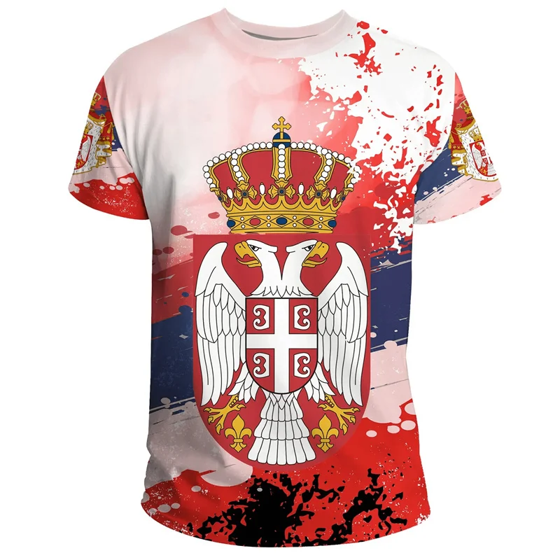 

3D Printed Serbia Flag T-Shirt Men Serbian Eagle National Emblem Pattern Tees Summer Casual Street Loose Tracksuits Short Sleeve